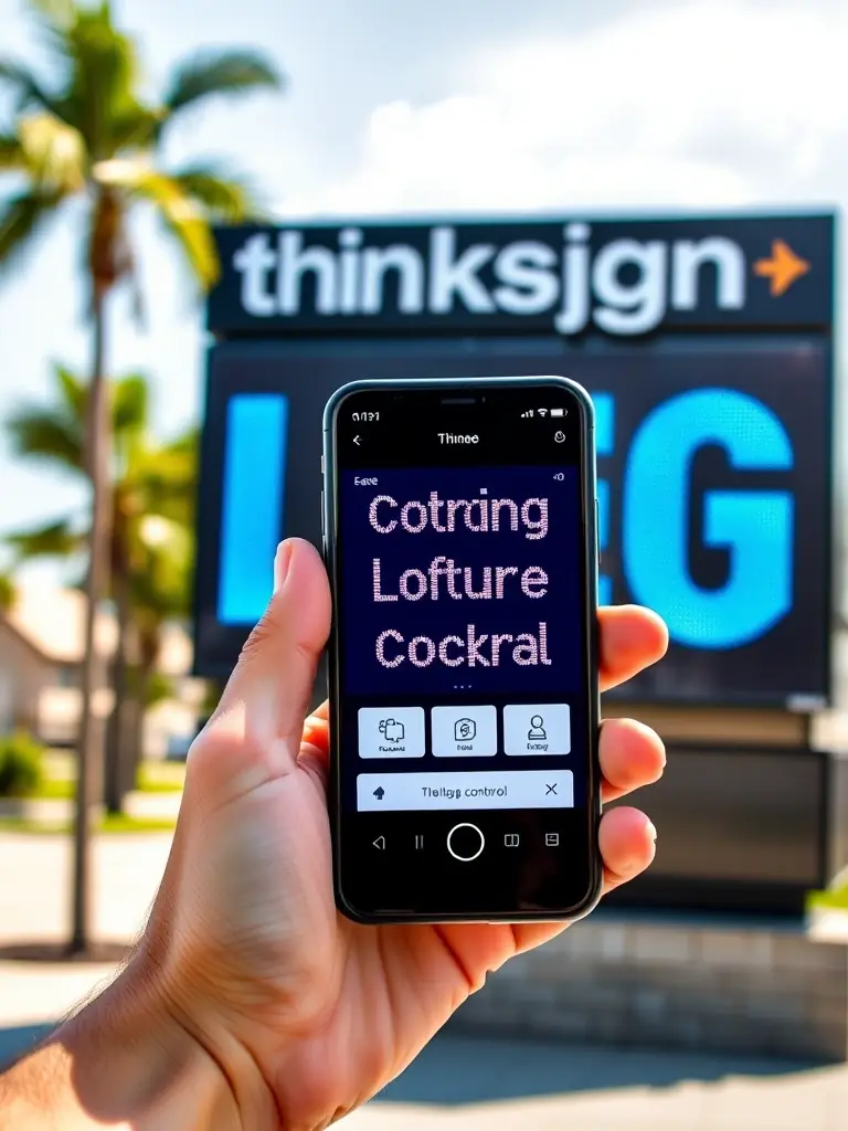 An image of a thinksign LED sign being remotely controlled via a smartphone app, demonstrating its user-friendly interface and real-time update capabilities.