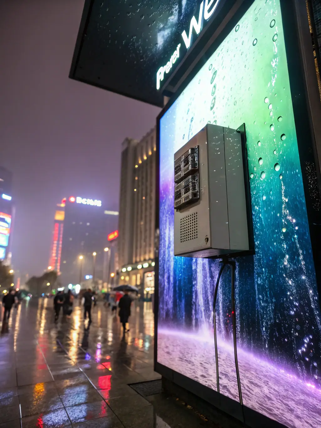A thinksign LED sign installed outdoors, withstanding rain and sunlight, highlighting its durable construction and weather-resistant features.