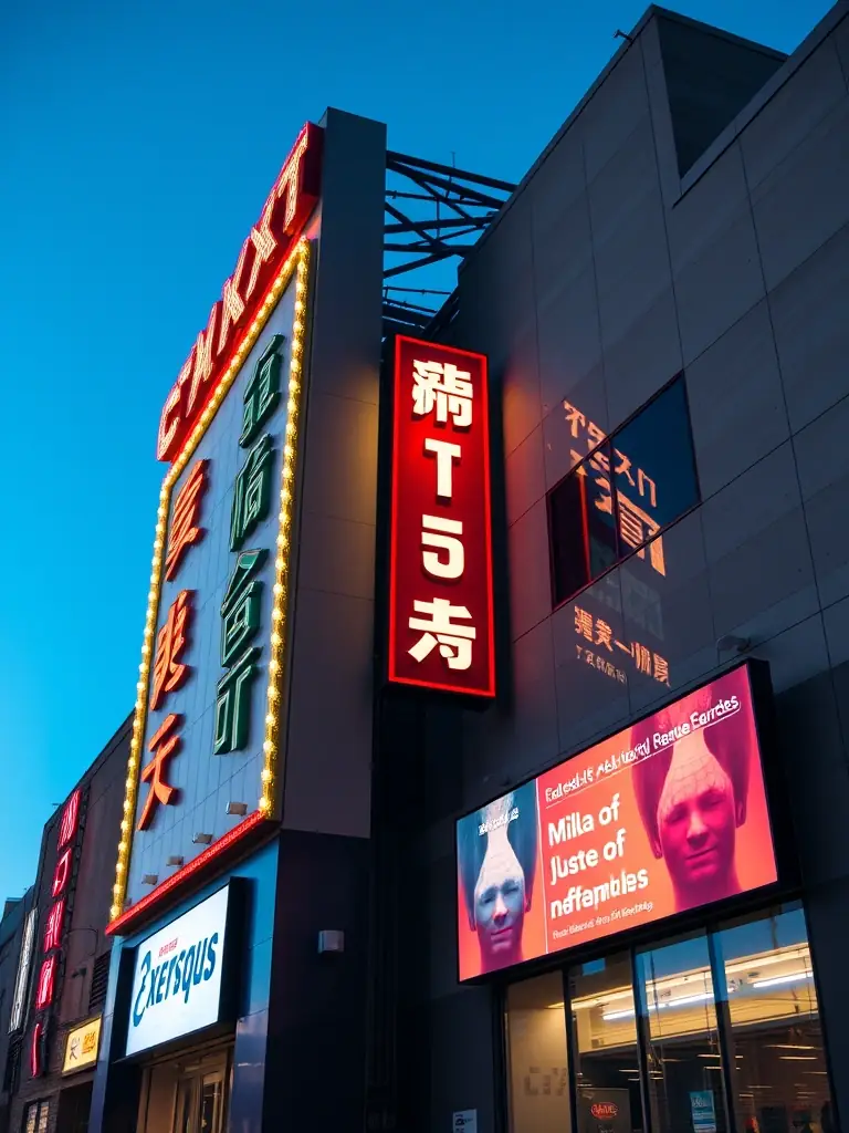 A custom-designed LED sign featuring a unique logo and branding elements, illuminating the exterior of a restaurant at night, creating a welcoming ambiance.