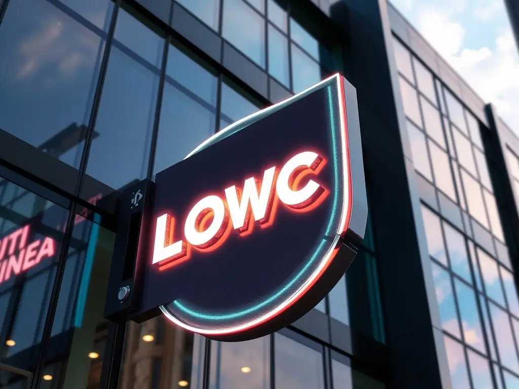 A close-up shot of a custom-designed LED sign displaying a company logo with vibrant colors and sharp details, showcasing the precision and quality of thinksign's custom design services.