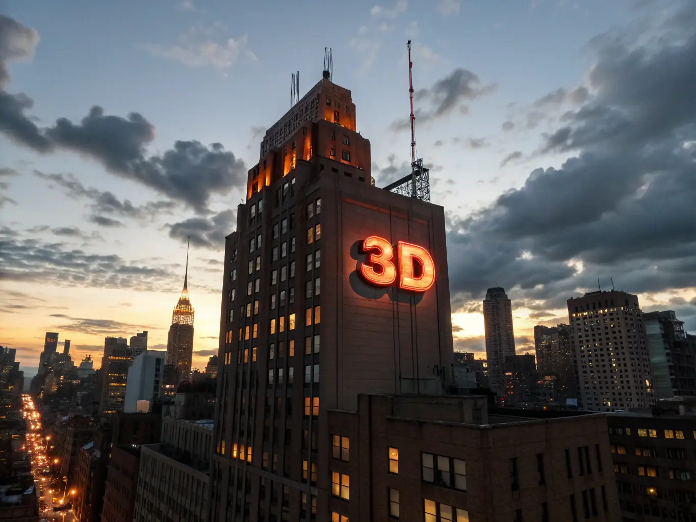 A brightly lit custom LED sign displaying a business logo at night, showcasing its vibrant colors and clear visibility.